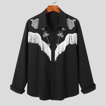 2023 남성 셔츠 자수 술 패치 워크 옷깃 스트리트 웨어 긴 소매 버튼 패션 Camisas 캐주얼 남성 의류 5XL INCERUN