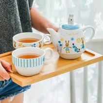 예쁜 휴대용 여행용 도자기 티포트 풀세트, 분홍색