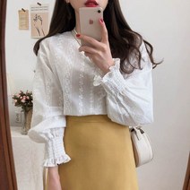 여성 셔츠 블라우스 패션 의류 상의 셔츠 여성캐주얼 화이트 탑 자수 레이스 셔츠 봄 여성 긴 소매 리넨 코튼 걸스 블라우스 플러스 사이즈 여성 블라우스