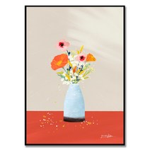 Good Energy 김유라 작가 양귀비/ 안개꽃/ 여우꼬리 꽃 그림 풍수 인테리어 액자, 스노우 화이트 알루미늄 프레임
