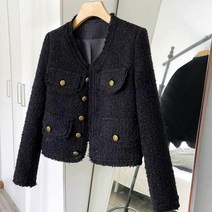 심플 트위드 여자 블랙 봄 가을 정장 금장 단추 자켓 검은 기본 하객룩 면접룩 오피스룩