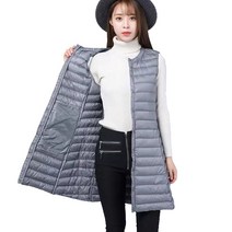 가을 겨울 다운 베스트 여성 라운드 넥 안감 가벼운 중장 기장 백오리털 조끼