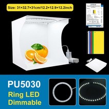 포토박스 포토부스 미니스튜디오 배경지 자연광조명 소품촬영박스 puluz 2led 라이트 라이트 1100lm 라이트 텐트 키트 amp6 컬러 막, 30cm 링 라이트박스