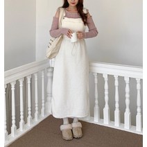 엘르비 원포켓 양털 멜빵 롱원피스(2color)