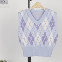 퍼니걸스 9484 다이아 아가일 브이넥 니트 조끼 여성의류