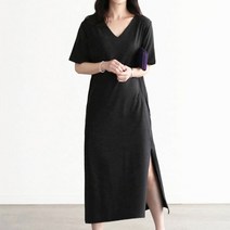 사이드 트임 3컬러 포켓 와이드 브이넥 반팔 원피스 J18 203845ea