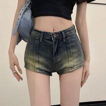 아메리칸 레트로 올드 데님 반바지 여성 여름 핫 걸스 핫 팬츠 작은 키가 큰 허리 꽉 끼는 슬림 팬츠