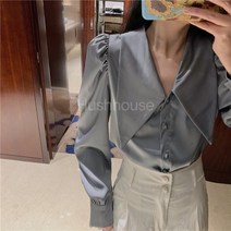 SAMARA 블라우스 2컬러 복고풍 어깨뽕 빅 뾰족카라 셔츠