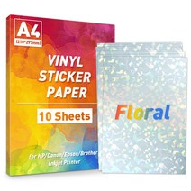 인쇄 가능한 비닐 종이 스티커 A4 시트 투명 레이블 꽃 반짝이 DIY 전화 케이스 잉크젯 프린터에 대 한, 단일옵션