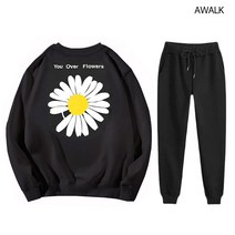 어워크 기모 오버핏 맨투맨 조거팬츠 트레이닝복 상하의 세트 홈웨어 요즘유행하는 옷 플라워
