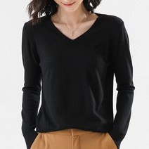코코라벨라 여성 데일리 브이넥 긴팔 니트 티셔츠