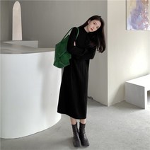 오버클래쓰 여성 롱 원피스 긴팔 반폴라 루즈핏 니트 a라인 골지
