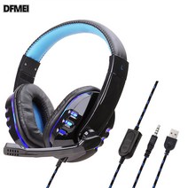 DFMEI 헤드셋 발광 치킨 이어폰 마이크 게임 이어폰 헤드셋, 블랙 블루 라이트 에디션 &F321
