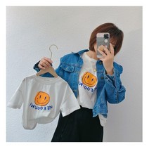 woozoozoo 오렌지 스마일리티셔츠 맘커플룩 유아동 라운드반팔티셔츠