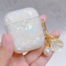 감각적인 에어팟케이스 실리콘 가죽 빈티지 명품 dreamy white 광택 쉘 진주 팔찌 키 체인 이어폰 soft case for apple airpods 1 2 pro 3, 에어팟 1or2용 a4