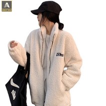 ANYOU 여성 램스울 기모코트 덧대어 박시하고 나른한 하이넥 기모 맨투맨 양털후드집업