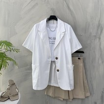 [행복여] 테일러 카라 투버튼 포켓 하프 린넨 자켓
