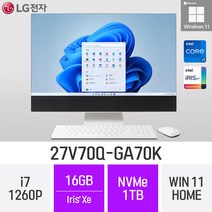 [오늘출발] LG 일체형PC 27V70Q-GA70K 윈도우11 27인치 인텔 12세대 사무용 인강용 재택근무용 일체형PC, 1TB, 16GB, Win11 Home