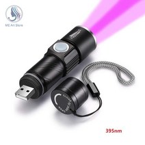 보라색 빛 손전등 365 395nm UV 휴용 LED 자외선 토치 줌 개폐식 램프 옥 감지기, 01 395nm