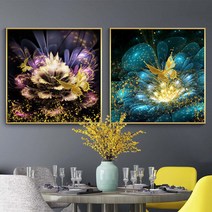 OPP FR 3D 보석십자수 화려한 꽃과 나비 DIY 구슬 비즈 키트 인테리어 소품 거실 사무실 집들이 개업선물LMW1728, 1세트, 50*50CM*2