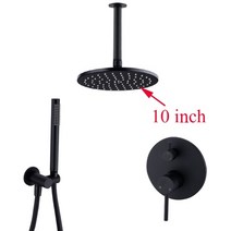 황동 검은색 목욕 샤워 꼭지 8-12 레인 샤워 헤드 욕실 샤워 세트 다이버터 믹서 밸브 샤워 시스템 벽 장착, 10인치, 협력사