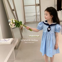 에모베베 어린이 스커트 2022 여름 소녀 아기 학원 해군풍 학교 꽃 스커트 어린이 양기 원피스