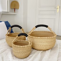 루쓰리빙 볼가 바구니 라탄 가방 수납 내추럴 라운드 감성 인테리어 소품, 내추럴 라운드 M