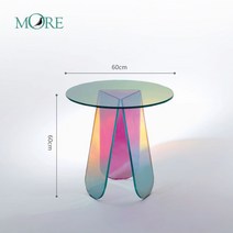 북유럽 아크릴 티테이블 튼튼한 홀로그램테이블 레인보우테이블 베란다테이블 글라스 테이블 홀로그램 테이블 레인보우 무지개 고급 아크릴 테이블 플렉시글라스 투명 오로라 테이블, 완품 + 원티 테이블(지름 60×높이 60cm)
