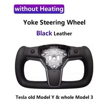 가죽 요크 스티어링 휠 for tesla model 3 model y 2017-2022 수정된 자동차 인테리어 액세서리 화이트 블랙 가열 옵션, m 3 y bla 더위 없음