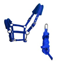 헤비 듀티 말 고삐 고삐 Headstall Halter 두꺼운 승마 액세서리 조절 가능 3M 길이 부드러운 스폰지 쿠션 말 유도, 면, M 사이즈 블루