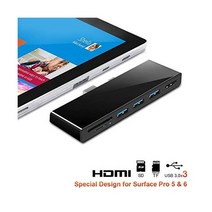 Rocketek 서피스 프로 4/Pro 5/Pro 6 허브 도킹 스테이션 4K HDMI 어댑터 3포트 USB 3.0 5Gps 마이크로소프트 2015/2017/2018용 SD/TF