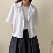 셀러허브(잡화) 여자 데일리 오픈 루즈핏 반팔 깔끔한 여름 린넨 자켓