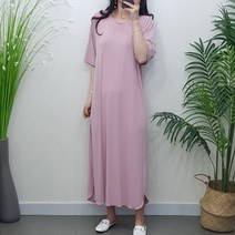 제이후 데일리 루즈핏 편한 무지 스판 옆트임 일자 시원한 쿨 반팔 롱 원피스
