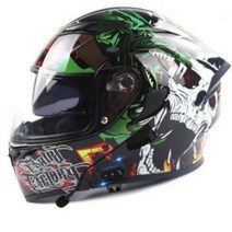 블루투스 헬멧 시스템 풀페이스 오토바이헬멧 경량 일체형 바이크 하이바 3XL, 21_그린데블+투명쉴드+3종세트포함