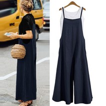 점프수트 롱원피스 캐주얼 여름 여성 솔리드 스트랩 와이드 레그 팬츠 포켓 Romper Dungaree Bib Overalls 여성용 루스 코튼 린넨 점프 슈트
