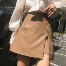 해외빅사이즈 옆트임 지퍼 가죽 미니 스커트 가죽바지안감 카멜 아이보리 블랙 치마바지