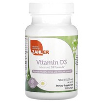 Zahler (잘러) Zahler 비타민D3 고급 D3 포뮬라 125mcg(5 000IU) 소프트젤 250정, 4개