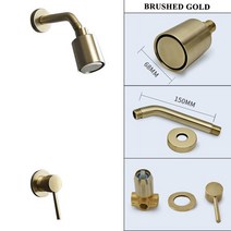 전기장비 소모품 고압 브러시 골드 황동 샤워 헤드 단일 기능 강우 욕실 상단 절수 스프레이 목욕 벽 장착, [01] Whole Shower Set