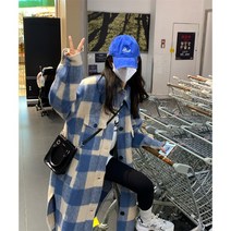 쇼매인 여성 체크자켓 롱자켓 겨울자켓 체크 남방 오버핏 롱코트