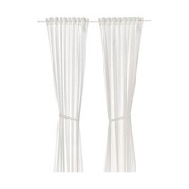 이케아 렌 커튼한쌍+장식띠 도트화이트 120x250cm 면100%