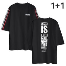 2장세트 1+1 5부 오버핏 반팔티 슈퍼이즈+트러블 남녀공용 반팔 티셔츠