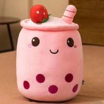 귀여운 Boba 우유 차 Plushie 장난감 부드러운 박제 애플호환 핑크 딸기 맛 포옹 베개 공 Bubo 컵 쿠션, about 67-70cm, pink cartoon