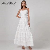 가을원피스 데이트의상 여성 여름 활주로 휴가 흰색 드레스 스파게티 스트랩 여행룩 181