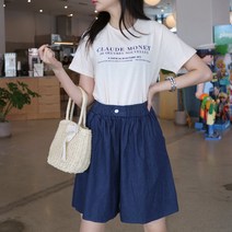 메리앤유 버튼포인트 사방스판 해지데님 치마반바지