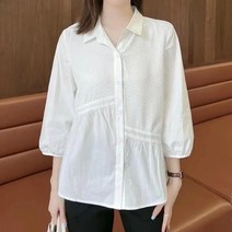 여성 봄 7부 소매 남방 셔츠 미디 숏 짧은 블라우스