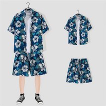 M-3XL 남성 패션 캐주얼 반팔 꽃 셔츠 여름 하와이 휴가 스타일 반바지 정장 TZ2132