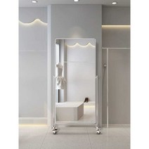 스탠드 전신거울 고급 철제 바퀴달린 미러 피팅룸, 고화질 거울 160x50 둥근 모서리 실버 + 스테인레
