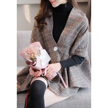 F006523 체크가디건 망토 판쵸 숄가디건 케이프가디건