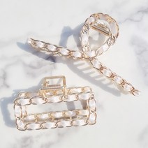 2종세트 공단 화이트 올림머리 꼬임 메탈 헤어집게핀