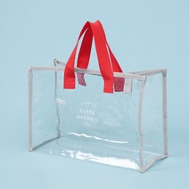 LK부사점 알로하 투명 비치백 회색+빨간색 37x25x15cm